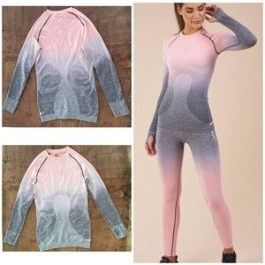 EUC Gymshark Pink Ombré Seamless Workout Yoga Athletic Running Long Sleeves Top 